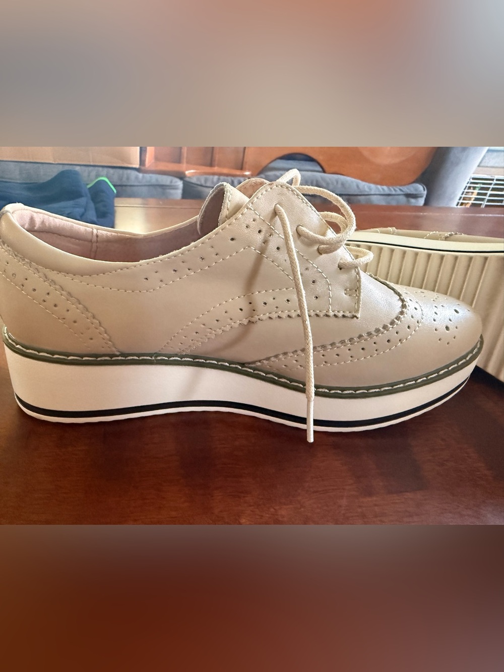Neutral Cream Platform Brogue Oxfords for Women